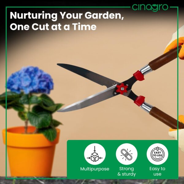 Cinagro Hedge Shears for Gardening (1 Pc, Metal Blade, Wooden Handle), Heavy Duty Hedge Pruner Shear Cutter & Plant Branch Cutter for Lawns or Garden, Garden Scissors for Cutting Plant Stem