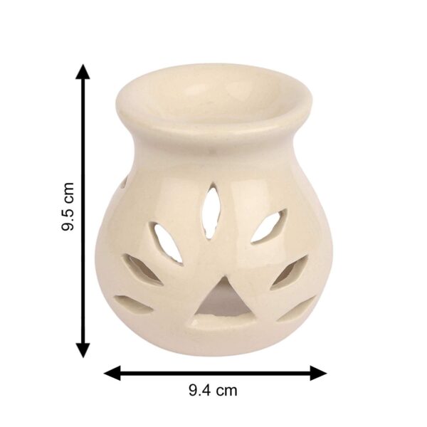 Pure Source India Ceramic Clay Candle Operated Aroma Burner|Oil Diffuser Coming with 1 Tea Candle (Ivory White; 9 Cm)