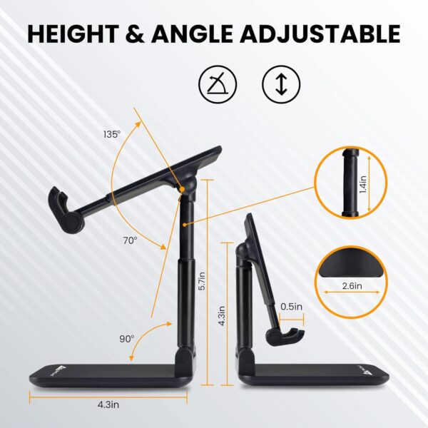 WeCool T2 Foldable and Portable Tabletop Mobile Stand with Stable Base,Height and View Angle Adjustable Phone Stand,Ideal Mobile Holder for Smartphones,Tablets, Kindles