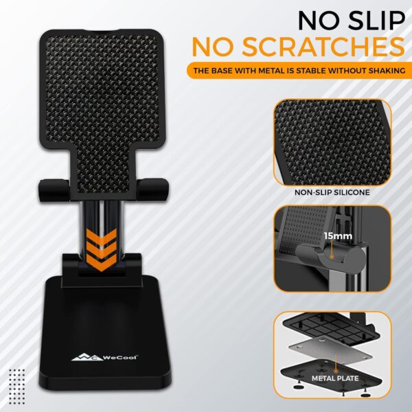 WeCool T2 Foldable and Portable Tabletop Mobile Stand with Stable Base,Height and View Angle Adjustable Phone Stand,Ideal Mobile Holder for Smartphones,Tablets, Kindles