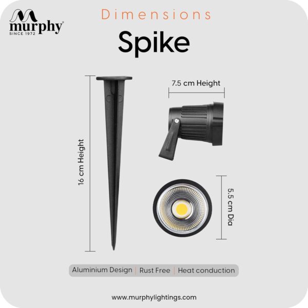 Murphy 5W Heavy-Duty LED Spike Focus Light - IP65 Water Resistant, Adjustable 180°, Aluminium Material, Outdoor Garden Lights (Warm White), Pack of 10