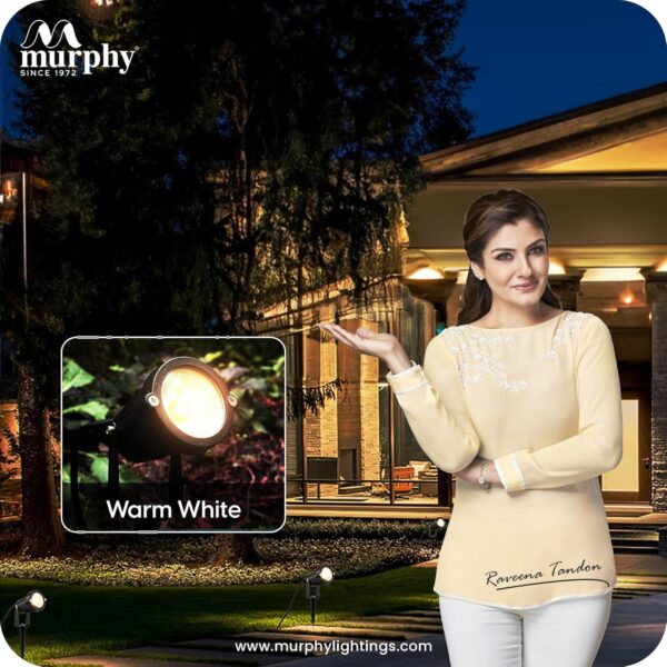 Murphy 5W Heavy-Duty LED Spike Focus Light - IP65 Water Resistant, Adjustable 180°, Aluminium Material, Outdoor Garden Lights (Warm White), Pack of 10