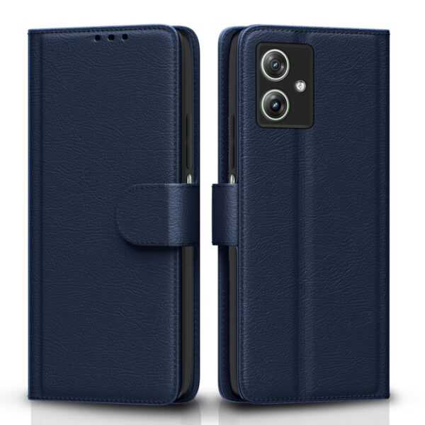 Pikkme Flip Cover Leather Finish | Inside TPU with Card Pockets | Wallet Stand and Shock Proof | Complete Protection Flip Case for Moto G54 5G / G64 5G(Blue)