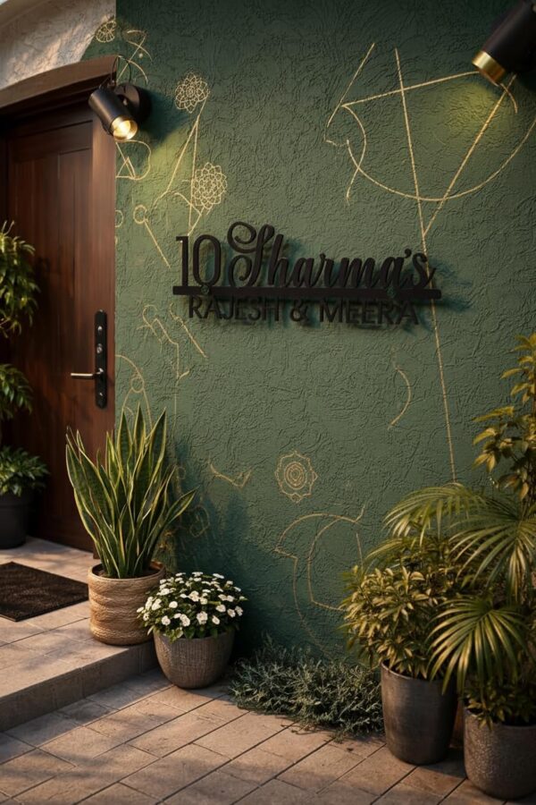 UNKAR EXPORTS INIDA Customizable Metal Name Plate for Home Entrance | Personalized 3D Laser Cut Nameplate for House Door | Outdoor Indoor Wall Decor | Stylish Family Name Sign