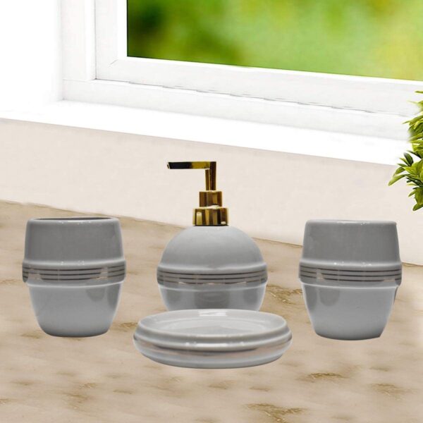1774445694_Kookee-Ceramic-Bathroom-Set-–-Stylish-4-Piece-Bath-Accessories-Kit-with-Soap-Dispenser-Toothbrush-Holder-Tumbler-Soap-Dish-–-Modern-Designer-Decor-for-Home-Guest-Bathrooms-Grey-8224.jpg Kookee Ceramic Bathroom Set – Stylish 4 Piece Bath Accessories Kit with Soap Dispenser, Toothbrush Holder, Tumbler & Soap Dish – Modern & Designer Decor for Home & Guest Bathrooms, Grey (8224)