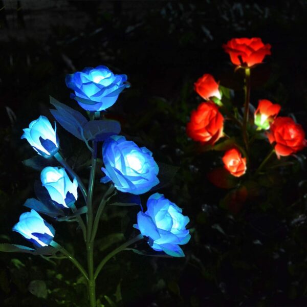 GIGALUMI GL-913 5 LED Solar Rose Garden Light with 2V Panel 600mAh Battery IP65 Waterproof Colour Changing 5 Flower Head Stake Lamp for Outdoor Lawn Pathway Decoration (Pack of 1, RGB)