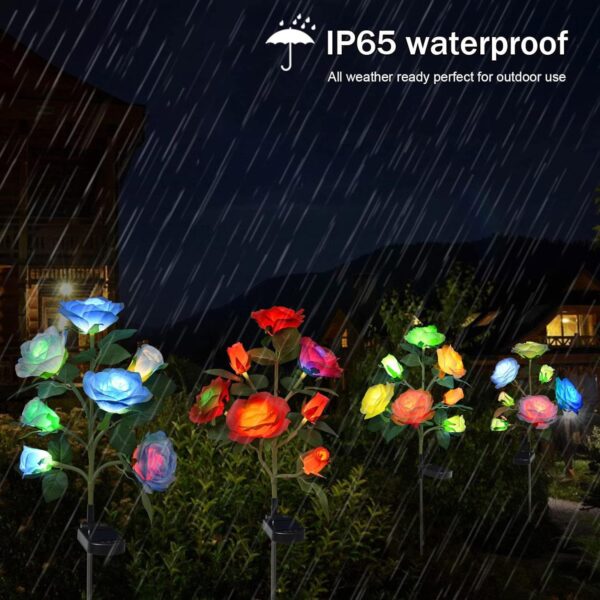 GIGALUMI GL-913 5 LED Solar Rose Garden Light with 2V Panel 600mAh Battery IP65 Waterproof Colour Changing 5 Flower Head Stake Lamp for Outdoor Lawn Pathway Decoration (Pack of 1, RGB)