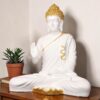 Elegant White & Gold Buddha Statue Meditative Abhaya Mudra Figurine for Home Dcor, Spiritual Gifts & Meditation Spaces (15 inch/ 38cm) Golden Stripe