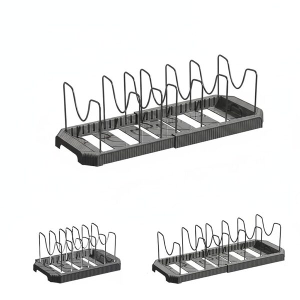 STAR WORK Expandable Pull-Out Pan & Pot Organizer Pan Dish Rack Stand Organizer for Cabinet Kitchen Cabinet Cookware Baking Frying Rack (BLACK)