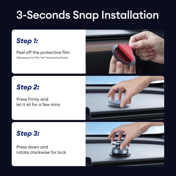 360 Magnetic Car Mobile Holder for Dashboard Vacuum Suction Phone Holder Mount Hand Free Magnetic Cell Phone Stand with Strong Grip Shockproof Suction Cup for Car Gym Office Table - Black
