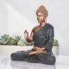 Bronze Buddha Statue with Dark Textured Robe Meditative Figurine in Abhaya & Dhyana Mudra for Home Decor, Yoga, and Spiritual Spaces (15 inch/ 38cm) Dark Olive with Bronze Color