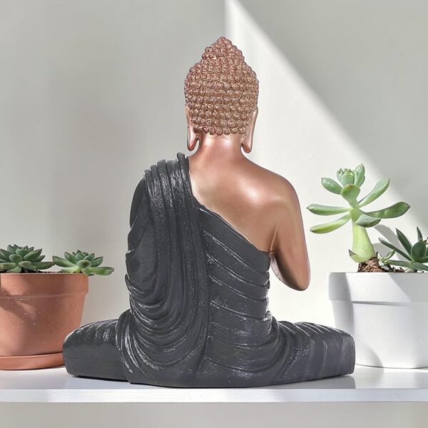 Bronze Buddha Statue with Dark Textured Robe Meditative Figurine in Abhaya & Dhyana Mudra for Home Decor, Yoga, and Spiritual Spaces (15 inch/ 38cm) Dark Olive with Bronze Color
