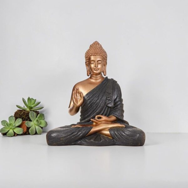 Bronze Buddha Statue with Dark Textured Robe Meditative Figurine in Abhaya & Dhyana Mudra for Home Decor, Yoga, and Spiritual Spaces (15 inch/ 38cm) Dark Olive with Bronze Color