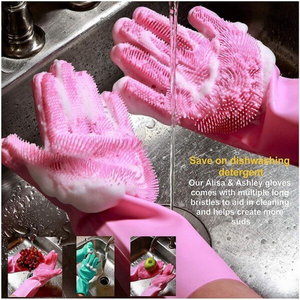 Pivalo Silicone Gloves Reusable Rubber Dishwashing Kitchen Scrubber for Pet Grooming Washing Dishes Bathroom Car - (1 Pair, Multicolour)