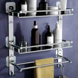 Bathroom Organizer Without Drill – Corner, Shelves, Rack, Shelf, Storage, Wall, Racks and Adhesive, Mounted, self Holder, soap, Stand Bathroom Accessories