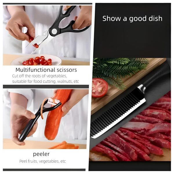 1774489851_Oblivion-Kitchen-Knife-Set-of-6-Stainless-Steel-Meat-Knife-Chefs-Knife-with-Non-Slip-Handle-for-Home-Kitchen-and-Restaurant-with-Chef-Peeler-and-Scissor-Black.jpg Oblivion Kitchen Knife Set of 6 | Stainless Steel Meat Knife, Chef's Knife with Non-Slip Handle for Home, Kitchen and Restaurant with Chef Peeler and Scissor (Black)