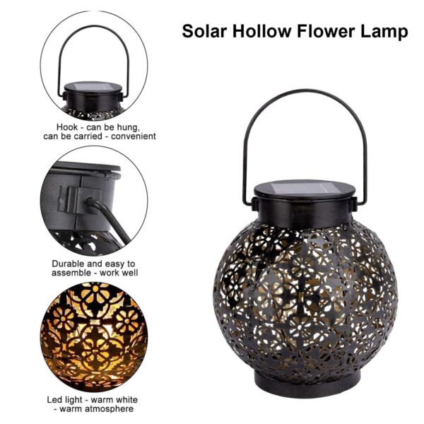 GIGALUMI GL-513 LED Solar Lanterns with 2V Panel 300mAh Ni-MH Battery Outdoor Hanging Decorative Hollowed-Out Flower Design Lights for Garden Yard Patio Tabletop (Pack of 1, Warm White)