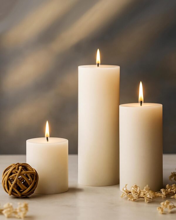 Homesake® Pillar Candles Set of 3, Width 2" High 2" 4" 6" Large Paraffin Soy Wax Pillar Candles Aesthetic Modern Home Decor for Bathroom Living Room Diwali Gifts (White)