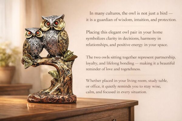 Resin Owl Pair Statue Sitting On Tree - Home Decor/Office Table Top Decoration/Living Room/Garden Showpiece/Gift Item - Pack Of 1 (Design 1), Multicolour