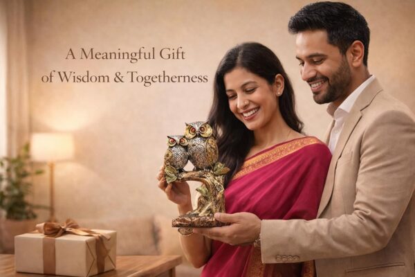 Resin Owl Pair Statue Sitting On Tree - Home Decor/Office Table Top Decoration/Living Room/Garden Showpiece/Gift Item - Pack Of 1 (Design 1), Multicolour