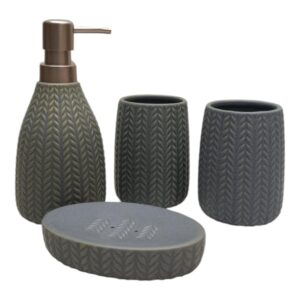 Kookee Ceramic Bathroom Set – Stylish 4 Piece Bath Accessories Kit with Soap Dispenser, Toothbrush Holder, Tumbler & Soap Dish – Modern & Designer Decor for Home & Guest Bathrooms (11094)