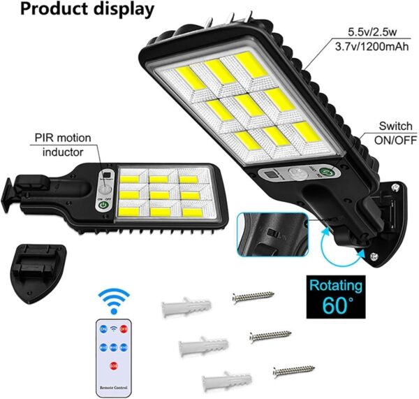 180W Led Solar Street Light Outdoor,10000LM IP65 Waterproof Solar Security Flood Lights Outdoor Motion Sensor, Wired Security Solar Powered Flood Lights for Indoor, Outside, Yard, Garden