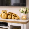 PACKNBUY Owl Family Showpiece Resin Figurine Home Decor for Living Room Table Decor Office Desk Gift Housewarming Vastu Feng Shui Mother Child Set (Owl Family Golden Color)