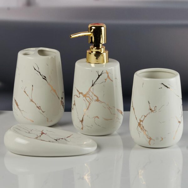 Kookee Ceramic Bathroom Accessories Set of 4, Modern Bath Set Kookee Ceramic Bathroom Accessories Set of 4, Modern Bath Set with Liquid handwash Soap Dispenser and Toothbrush Holder, Luxury Gift Accessory for Home (8842)