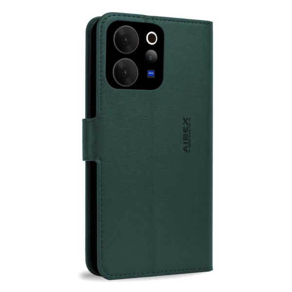AIBEX ® Compatible for Vivo T5X 5G / Vivo Y51 Pro 5G / iQOO Z11X 5G Flip Cover Leather Finish | Inside TPU with Card Pockets | Wallet Stand | Complete Protection Flip Case Green