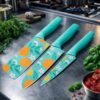 BRAND VILLA Kitchen Knife Set 3-Piece, Nonstick Stainless Steel Chef, Santoku & Utility Knives, Ergonomic Anti-Slip Handles, Cute Lemon Pattern for Home Cooking