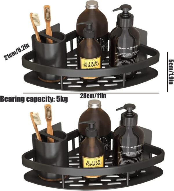 Tringle Aluminum Bathroom Corner Shelf for Wall,rustproof, Nail-Free, No Drilling Organizer Holder, Bathroom Shelf for Wall Stand for Corner Holder, Washroom & Bathroom Accessories (Pack of 2)