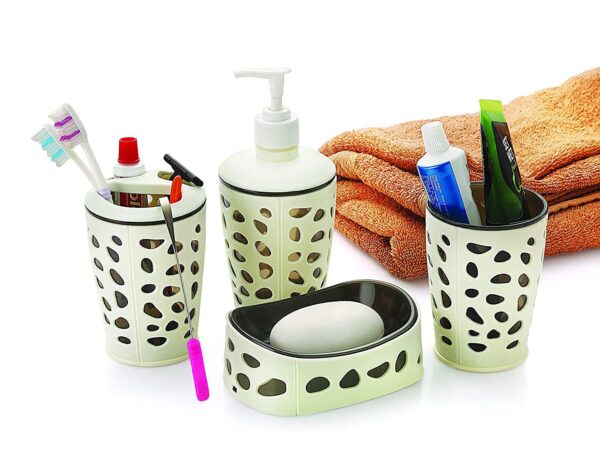 1774528799_Bathroom-Accessories-Set-4-Pieces-Bath-Ensemble-Set-Include-Hand-Liquid-Soap-DispenserSoap-DishToothbrush-Paste-Holder-Dust-Bin-Bathroom-Accessory-Set-for-Bathroom-Multicolor.jpg Bathroom Accessories Set - 4 Pieces Bath Ensemble Set Include Hand Liquid Soap Dispenser,Soap Dish,Toothbrush & Paste Holder, Dust Bin Bathroom Accessory Set for Bathroom, Multicolor