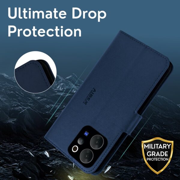 AIBEX ® Compatible for Motorola Egde 70 Fusion 5G Flip Cover Leather Finish | Inside TPU with Card Pockets | Wallet Stand | Complete Protection Flip Case Blue