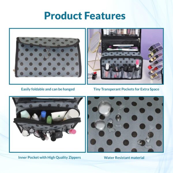 PrettyKrafts Non Woven Vanity Toiletry Bag with Hanging Hook, Stylish Travel Organizer for Cosmetics, Makeup & Toiletries, Hanging Toiletry Accessories Organizer for Men, Women, (Grey) 25 x 6 x 20 cm