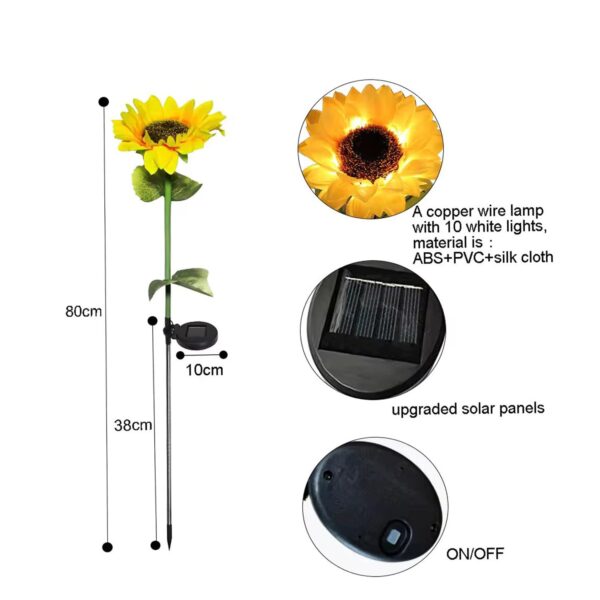 GIGAWATTS GW-917 Solar Sunflower Flower Light | 10 LED Solar Flower Lights for Garden with 600mAh Battery, BIS Approved, IP65 Waterproof Outdoor Garden Pathway Decoration Lamp (Pack of 1, Warm White)
