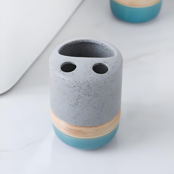 Crox Ceramic Bathroom Accessories Set (4 Pieces) – Soap Dispenser, Toothbrush Holder, Tumbler & Soap Dish | Modern Stone Finish Bathroom Countertop Set