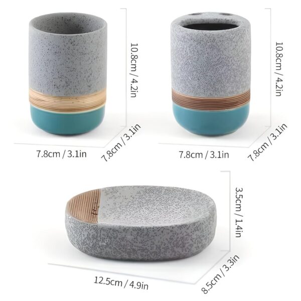 Crox Ceramic Bathroom Accessories Set (4 Pieces) – Soap Dispenser, Toothbrush Holder, Tumbler & Soap Dish | Modern Stone Finish Bathroom Countertop Set