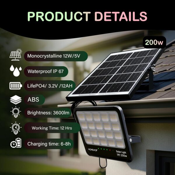 1774554533_Homehop-Solar-Outdoor-Flood-Light-Waterproof-200W-LED-Wireless-Automatic-Wall-Lamp-for-Home-Garden-Balcony-Courtyard-Porch-and-Patio-12AhABS.jpg Homehop Solar Outdoor Flood Light Waterproof 200W LED Wireless Automatic Wall Lamp for Home, Garden, Balcony, Courtyard, Porch and Patio (12Ah,ABS,)