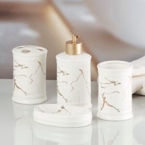 Kookee Ceramic Bathroom Accessories Set of 4, Modern Bath Set with Liquid handwash Soap Dispenser and Toothbrush holder, Luxury Gift Accessory for Home (8226)