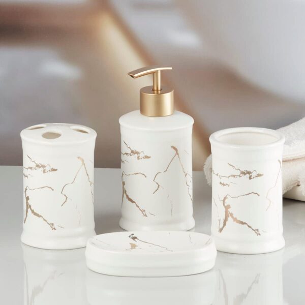 Kookee Ceramic Bathroom Accessories Set of 4, Modern Bath Set with Liquid handwash Soap Dispenser and Toothbrush holder, Luxury Gift Accessory for Home (8226)
