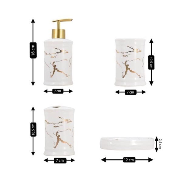 Kookee Ceramic Bathroom Accessories Set of 4, Modern Bath Set with Liquid handwash Soap Dispenser and Toothbrush holder, Luxury Gift Accessory for Home (8226)