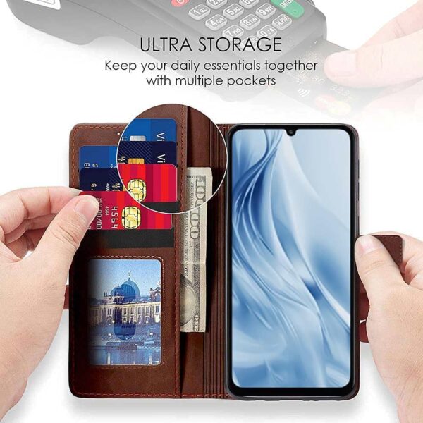 WOW IMAGINE Shock Proof Flip Cover Back Case Cover for Xiaomi Mi Redmi 13C 5G | Redmi 13C 4G | Poco M6 5G | Poco C65 (Flexible | Leather Finish | Card Pockets Wallet & Stand | Chestnut Brown)