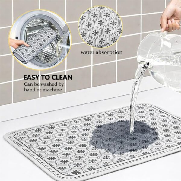 RichAxis Large Dish Drying Mat for Kitchen Slab - 40x50 cm Water Absorbing Mat for Kitchen Utensils, Non-Slip Quick Drying Mat, Absorbent Kitchen Drying Mats (Black)