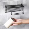 Zollyss 1 Pc Adhesive Toilet Paper Holder with Shelf Tissue Paper Roll Towel Holder Storage Rack - (Standard Size, Black)