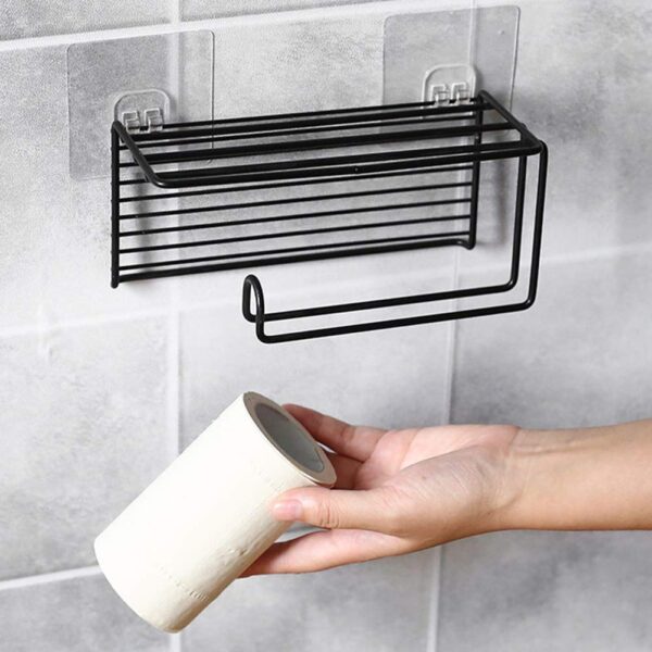 Zollyss 1 Pc Adhesive Toilet Paper Holder with Shelf Tissue Paper Roll Towel Holder Storage Rack - (Standard Size, Black)