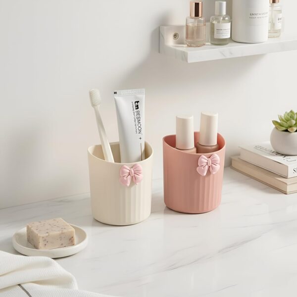 AKX Wall Mount Bathroom Cosmetic Organizer Pack of 2 | Plastic Makeup & Toothbrush Holder | Self Adhesive No Drill Bathroom Storage for Brushes, Tubes & Accessories (Multicolor)