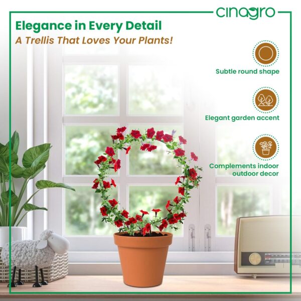 Cinagro Round-Shaped Black Iron Garden Trellis for Climbing Plants, Rust-Free Powder-Coated Finish, Metal Vine Support Rack for Balcony, Indoor & Outdoor Pots, Decorative Plant Stake (Pack of 2)