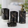 Kookee Ceramic Bathroom Set – Stylish 4 Piece Bath Accessories Kit with Soap Dispenser, Toothbrush Holder, Tumbler & Soap Dish – Modern & Designer Decor for Home & Guest Bathrooms, Black (10399)
