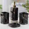 Kookee Ceramic Bathroom Set – Stylish 4 Piece Bath Accessories Kit with Soap Dispenser, Toothbrush Holder, Tumbler & Soap Dish – Modern & Designer Decor for Home & Guest Bathrooms, Black (10399)