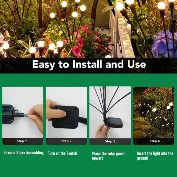 Best Diwali decoration Solar 8 LED Firefly garden light waterproof Auto on night day off best garden decoration light for your balconey,plant,garden decoration best item (warm yellow) (1)